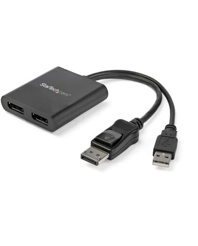 StarTech.com 2-Port Multi Monitor Adapter - DisplayPort 1.2 MST Hub - Dual 4K 30Hz or 1080p - USB Bus Powered - Video Splitter for Extended Desktop Mode on Windows PCs Only - DP to 2x DP