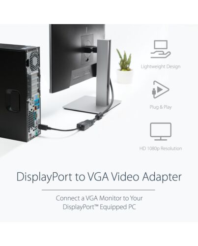 StarTech.com DisplayPort to VGA Adapter - Active DP to VGA Converter - 1080p Video - DisplayPort Certified - DP/DP++ Source to VGA Monitor Cable Adapter Dongle - Latching DP Connector