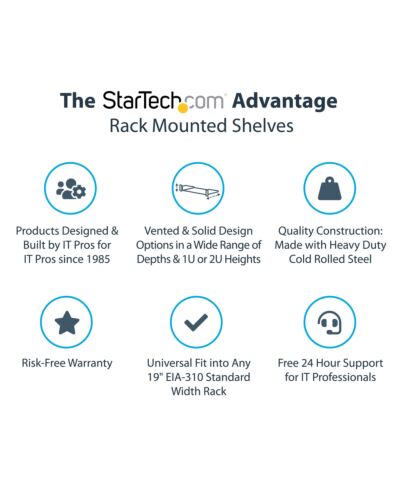 StarTech.com 2U Server Rack Shelf - Universal Vented Rack Mount Cantilever Tray for 19