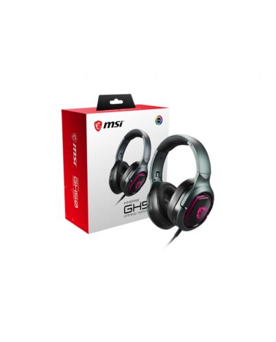 MSI IMMERSE GH50 7.1 Virtual Surround Sound RGB Gaming Headset 'Black with Ambient Dragon Logo, RGB Mystic Light, USB, inline audio controller, 40mm Drivers, detachable Mic'