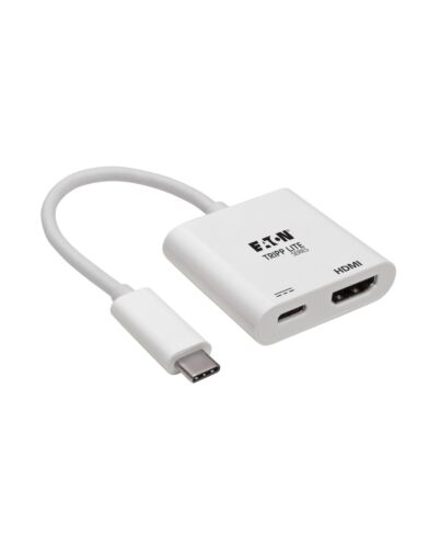 Tripp Lite U444-06N-H4K6WC USB-C to HDMI Adapter (M/F) - 4K 60 Hz, 60W PD Charging, HDCP 2.2, White