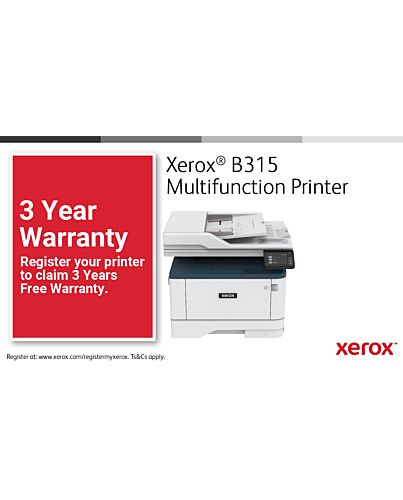 Xerox B315 A4 40ppm Wireless Duplex /Print/Scan/Fax PS3 PCL5e/6 2 Trays 350 Sheets UK B315V_DNIUK