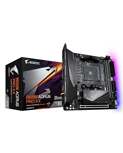 GIGABYTE B550I AORUS PRO AX Motherboard - AMD Ryzen 5000 CPUs, 8 Phases VRM, up to 5300MHz DDR4, 1xPCIe 4.0 + 1xPCIe 3.0 M.2, Wi-Fi 6E, 2.5GbE LAN, USB 3.2 Gen 2 B550 I AORUS PRO AX