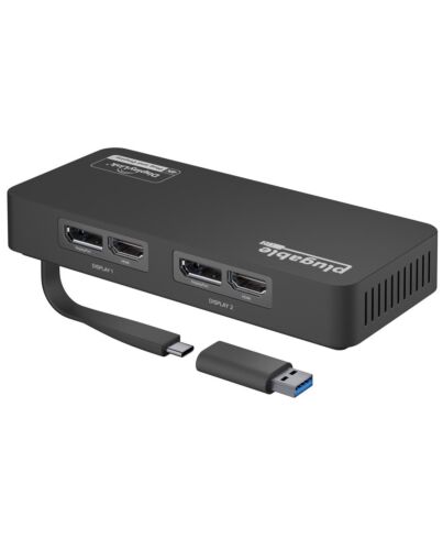 Plugable Technologies 4K DisplayPort and HDMI Dual Monitor Adapter for USB 3.0 and USB-C, Compatible with Windows