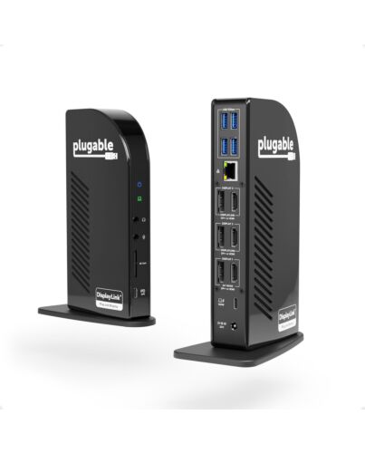 Plugable Technologies 4K USB C Docking Station Triple Monitor with 100W Power Delivery, USB C Dock for Thunderbolt 3 / 4, and USB-C Windows and Mac (3x HDMI and 3x DisplayPort, 1x USB-C, 4x USB 3.0, SD Card Reader) UD-ULTC4K-EU