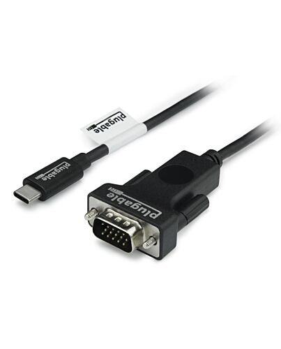 Plugable Technologies USB C to VGA Cable 6 Feet - Driverless Connect Thunderbolt 4, Thunderbolt 3, USB4, or USB-C Device to VGA Displays 1920x1080@60Hz, (Compatible with iPhone 15, MacBook Pro, Dell XPS) 1.8m