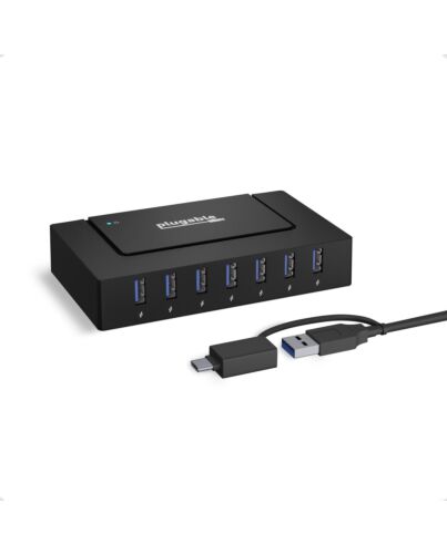 Plugable Technologies 7-in-1 USB Charging Hub for Laptops with USB-C or USB 3.0 - USB Charging Station for Multiple Devices and USB Data Transfer with a 60W Power Adapter