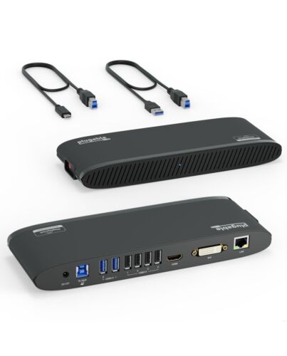 Plugable Technologies USB 3.0 Universal Laptop Docking Station for Windows and Mac (Dual Monitor: HDMI and DVI/HDMI/VGA, Gigabit Ethernet, Audio, 6 USB Ports) - Horizontal UD-3900H-EU