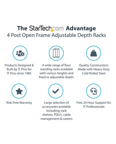 StarTech.com 4-Post 42U Mobile Open Frame Server Rack, Four Post 19