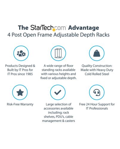 StarTech.com 4-Post 18U Mobile Open Frame Server Rack, Four Post 19