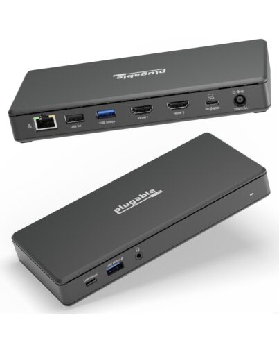 Plugable Technologies USB C Docking Station Dual Monitor 2 HDMI Ports, Power Delivery Dock, Dual 4K Monitor for Windows, CheOS, 1x USB-C, 3x USB, Ethernet, and Audio - Driverless (UD-MSTH2) UD-MSTH2-UK
