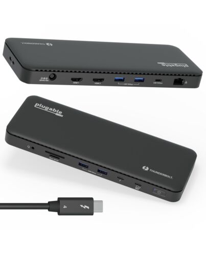 Plugable Technologies Thunderbolt 4 Dock with 100W Charging, Thunderbolt Certified, Laptop Docking Station Dual Monitor Single 8K or Dual 4K HDMI for Windows and Mac, 4X USB, Gigabit Ethernet (TBT4-UD5)