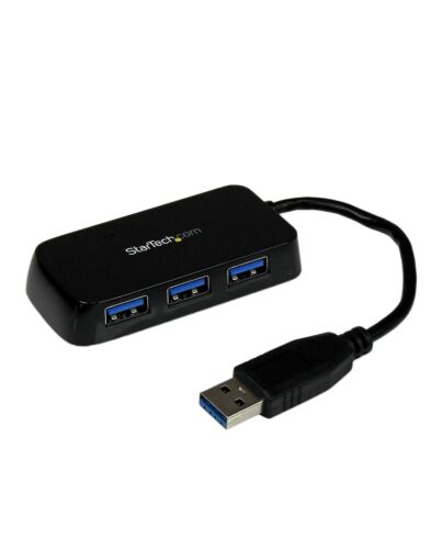 StarTech.com Portable 4 Port SuperSpeed Mini USB 3.0 Hub - Black~Portable 4 Port SuperSpeed Mini USB 3.0 Hub - 5Gbps - Black
