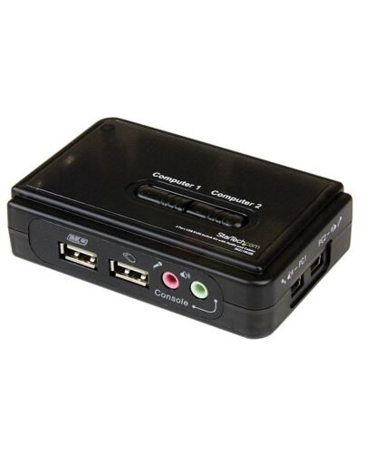 StarTech.com 2 Port Black USB KVM Switch Kit with Audio and Cables SV211KUSB