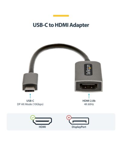 StarTech.com USB-C to HDMI Adapter, 4K 60Hz Video, HDR10, USB-C to HDMI Monitor Dongle, USB4 / Thunderbolt Compatible USBC-HDMI-CDP2HD4K60