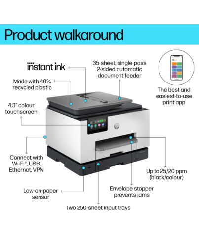 HP OfficeJet Pro 9132e Wireless All-in-One Color Printer, Instant Ink; Two-sided printing