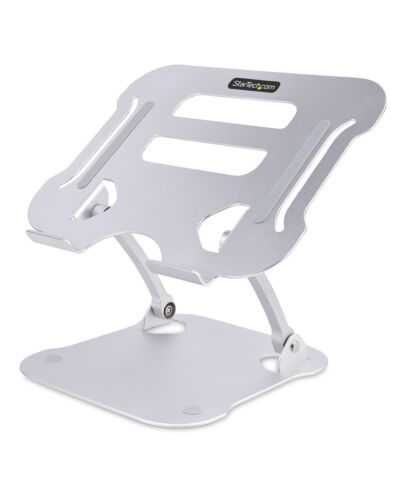 StarTech.com Laptop Stand for Desk, Ergonomic Laptop Stand Adjustable Height, Aluminum, Portable, Supports up to 22lb (10kg), Foldable Laptop Holder for Desk - Angled Notebook Computer Riser/Lift