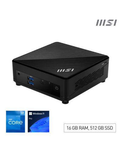 MSI Cubi 5 12M Intel Core i7 1255U Desktop PC, NUC, SFF, Mini Computer, HTPC, (16GB RAM, 512GB SSD, Windows 11 PRO), IRIS XE Graphics/ThunderBolt 4/Type C/HDMI/DisplayPort/Dual LAN/WiFi 6E/BT 5.3/VESA