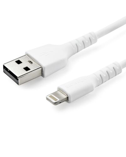 StarTech.com 6 foot (2m) Durable White USB-A to Lightning Cable - Heavy Duty Rugged Aramid Fiber USB Type A to Lightning Charger/Sync Power Cord - Apple MFi  iPad/iPhone 12 RUSBLTMM2M