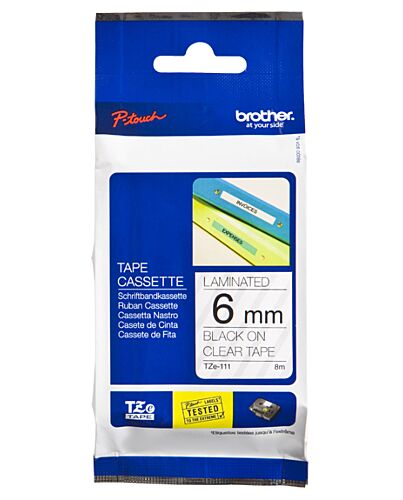 Brother TZE-111 label-making tape Black on transparent