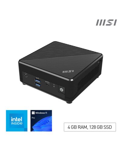 MSI Cubi N ADL Intel N200 Desktop PC, NUC, SFF, Mini Computer, HTPC, (4GB RAM, 128GB SSD, Windows 11 PRO), UHD Graphics/Type C/HDMI/DisplayPort/Dual LAN/WiFi 5/BT 5.1/VESA