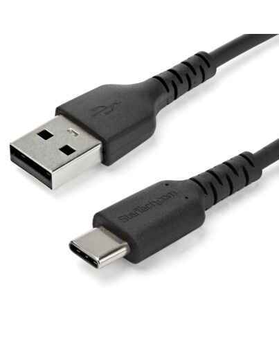 StarTech.com 1m USB A to USB C Charging Cable - Durable Fast Charge & Sync USB 2.0 to USB Type C Data Cord - Rugged TPE Jacket Aramid Fiber M/M 3A Black - Samsung S10, iPad Pro, Pixel RUSB2AC1MB