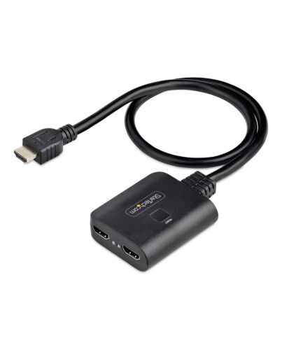 StarTech.com 2-Port HDMI Splitter, 4K 60Hz HDMI 2.0 Video, 4K HDMI Splitter 1 In 2 Out, 1x2 HDMI Display/Output Splitter, HDR/HDCP, 20in (50cm) Built-in HDMI Cable