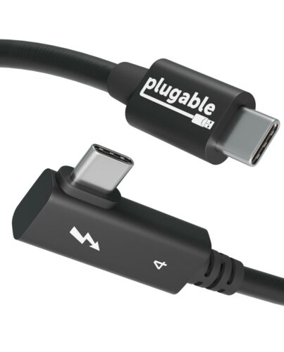 Plugable Technologies Thunderbolt 4 Cable Right Angle 40Gbps with 240W EPR Charging, 8K Display, Intel Certified 2.6 Feet (80CM) Compatible with USB4, Thunderbolt 3, USB C, iPad, MacBook, Windows (TBT4-240W-80CMR)