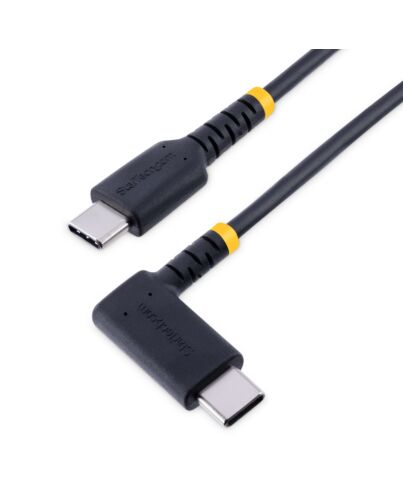 StarTech.com 3ft (1m) USB C Charging Cable Right Angle - 60W PD 3A - Heavy Duty Fast Charge USB-C Cable - Black USB 2.0 Type-C - Rugged Aramid Fiber - USB Charging Cord