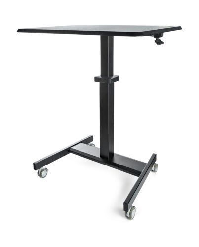 StarTech.com Mobile Standing Desk - Portable Sit Stand Ergonomic Height Adjustable Cart on Wheels - Rolling Computer/Laptop Workstation Table with Locking One-Touch Lift for Teacher/Student