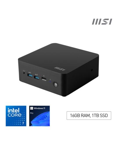 MSI Cubi NUC 1M Intel Core 7 150U Desktop PC, NUC, SFF, Mini Computer, HTPC, (16GB RAM, 1TB Storage, Windows 11 PRO), Intel Graphics/DDR5/Dual ThunderBolt 4/Dual HDMI/Dual LAN/WiFi 6E/BT 5.3/VESA