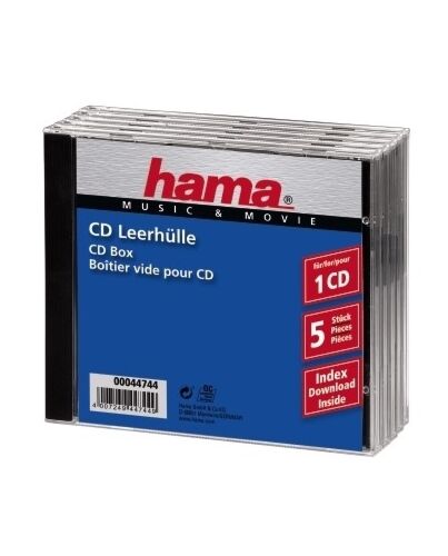 Hama CD Jewel Case Standard, Pack 5 C-shell case 1 discs Black, Transparent