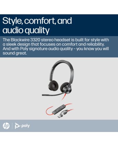 HP Poly Blackwire 3320 Stereo Microsoft Teams  USB-C Headset +USB-C/A Adapter 8X220AA