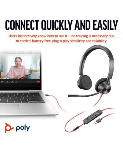 HP Poly Blackwire 3325 Stereo USB-C Headset +3.5mm Plug +USB-C/A Adapter 8X221AA