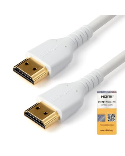 StarTech.com 6ft (2m) Slim HDMI 2.0 Cable, Flexible Premium  HDMI Cord with Ethernet, UHD 4K 60Hz HDR10, Durable Aramid Fiber Design with TPE Jacket, White RHDMM2MPW