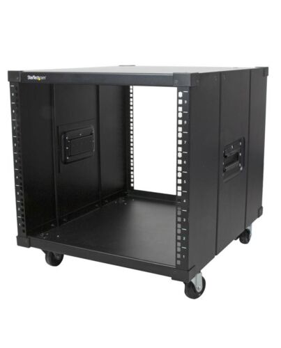 StarTech.com 4-Post 9U Mobile Open Frame Server Rack, Four Post Network Rack with Wheels, 19