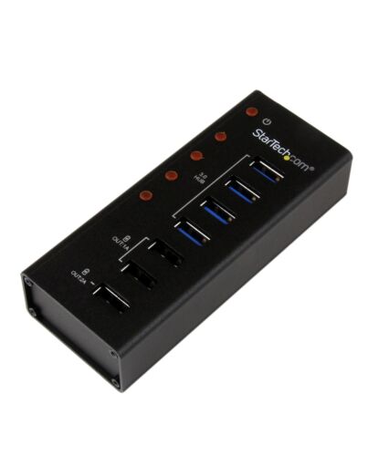 StarTech.com 4 Port USB 3.0 Hub plus 3 Dedicated USB Charging Ports (2 x 1A & 1 x 2A) - Wall Mountable Metal Enclosure~4 Port USB 3.0 Hub (5Gbps) plus 3 Dedicated USB Charging Ports (2 x 1A & 1 x 2A) - Wall Mountable Metal Enclosure
