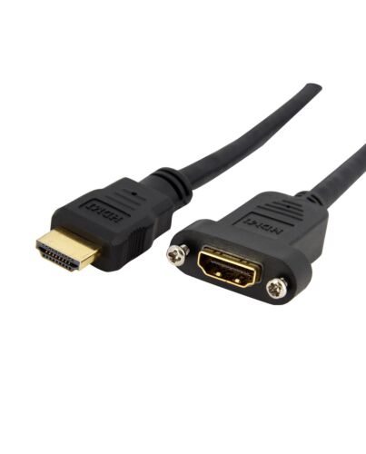 StarTech.com 3ft HDMI Female to Male Adapter, 4K High Speed Panel Mount HDMI Cable, 4K 30Hz UHD HDMI, 10.2 Gbps Bandwdith, 4K HDMI Female to HDMI Male, HDMI Panel Mount Connector Cable