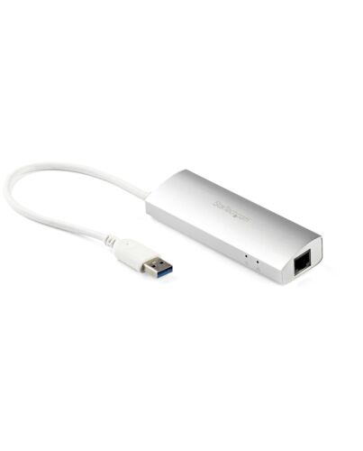 StarTech.com 3-Port Portable USB 3.0 Hub plus Gigabit Ethernet - Built-In Cable~3-Port Portable USB 3.0 Hub plus Gigabit Ethernet - 5Gbps - Built-In Cable
