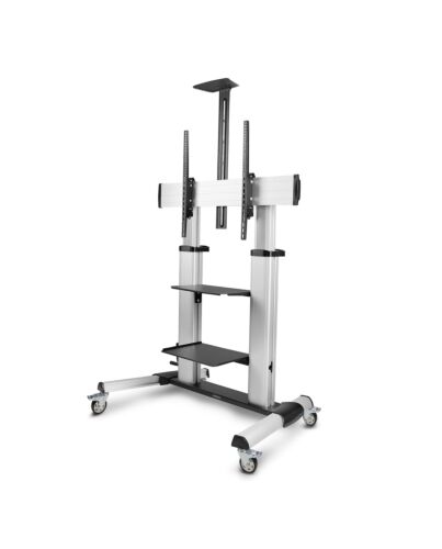 StarTech.com Rolling TV Cart/Stand On Wheels For 60-100inch Flat Screens Up To 220lb (100kg), Height Adjustment via Hand Crank, Mobile/Portable Trolley Mount