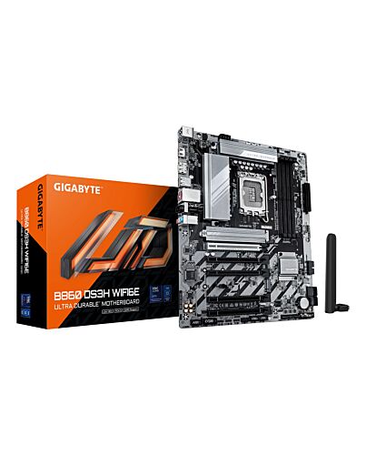 GIGABYTE B860 DS3H WIFI6E Motherboard - Intel Core Ultra Series CPUs, 8+1+2+2 Phases VRM, up to 9066MHz DDR5, 1xPCIe 5.0 + 1xPCIe 4.0 M.2, 2.5GbE LAN, WIFI 6E, USB 3.2 Gen 2x2 B860 DS3H WIFI6E