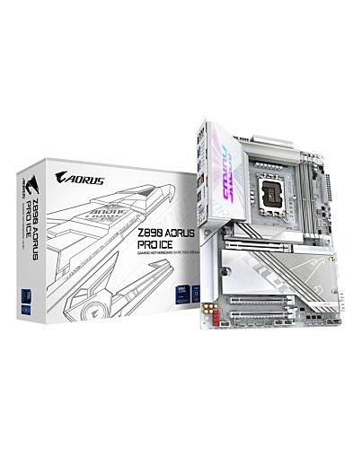 GIGABYTE Z890 AORUS PRO ICE Motherboard - Supports Intel Core Ultra (Series 2) CPUs, 16+1+2 phases VRM, up to 9500MHz DDR5 (OC), 1xPCIe 5.0 + 4xPCIe 4.0, Wi-Fi 7, 5GbE LAN, Thunderbolt 4 Z890 AORUS PRO ICE