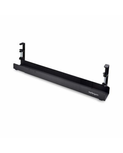 StarTech.com Under Desk Cable Management Tray, Length Adjustable Cable Organizer, Clamp-On Installation, No Drilling Required, Power Bar Holder, Black