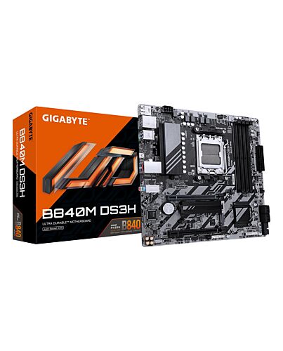 GIGABYTE B840M DS3H Motherboard - AMD Ryzen 9000 CPUs, 8+2+2 Phases VRM, up to 8200MHz DDR5, 2xPCIe 4.0 M.2, 2.5GbE LAN, USB 3.2 Gen 1