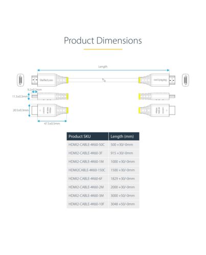 StarTech.com 3m (10ft) Premium  High Speed HDMI Cable, 4K 60Hz/1440p 144Hz, HDR10/HDCP 2.2/ARC, 18Gbps, UHD HDMI 2.0 Cord for TV/Monitor/Display, TPE Jacket HDMI2-CABLE-4K60-3M
