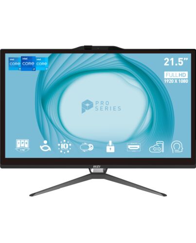 MSI Pro AP222T 13M Intel Pentium Gold G7400 All in One PC, (4GB RAM, 128GB SSD, Windows 11PRO), 21.5 Inch 10-point touch Screen/UHD Graphics/Type-C/COM Port/Dual LAN/HDMI/WiFi 5/BT 5.1/VESA/SD Card Reader