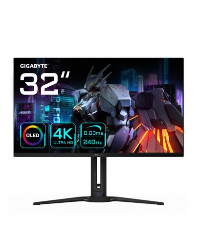 GIGABYTE AORUS FO32U2 32” OLED Gaming Monitor - 3840 x 2160(UHD), 240Hz, 0.03ms, KVM, 250 cd/m2, FreeSync Premium Pro, DisplayHDR True Black 400, HDMI 2.1