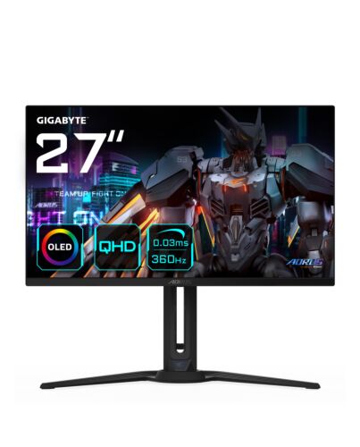 GIGABYTE AORUS FO27Q3 27” OLED Gaming Monitor - 2560 x 1440(QHD), 360Hz, 0.03ms, KVM, 250 cd/m2, FreeSync Premium Pro, DisplayHDR True Black 400, HDMI 2.1