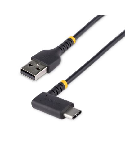StarTech.com 1ft (30cm) USB A to C Charging Cable Right Angle - Heavy Duty Fast Charge USB-C Cable - Black USB 2.0 A to Type-C - Rugged Aramid Fiber - 3A - USB Charging Cord