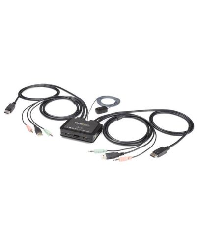 StarTech.com 2 Port DisplayPort KVM Switch - 4K 60Hz - Compact Dual Port UHD DP 1.2 USB Desktop KVM Switch with 4ft Cables & Audio - Bus Powered & Remote Switching - MacBook ThinkPad SV211DPUA4K